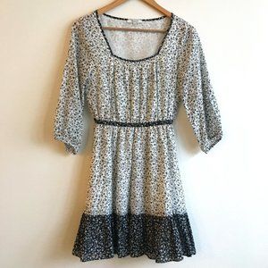 Madewell Black and White Floral Flouncy Dress Cottagecore Square Neck Size XS